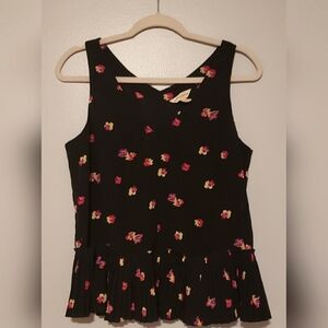 Rebecca Taylor Black Floral Silk Blend Blouse Dressy Tank Top Medium Size 8
